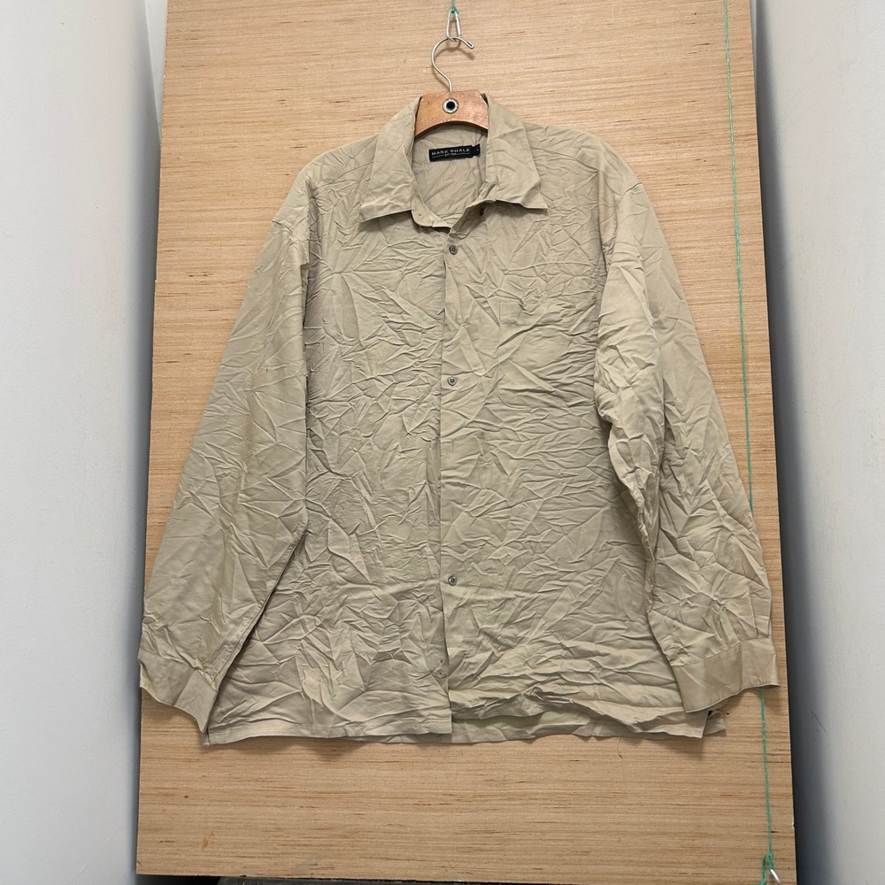 Mark Shale Mens Tan Khaki Long Sleeve Button Down Shirt Large Chest Pocket Twill